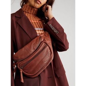 Free People Studded Archer Sling Crossbody Purse Leather Brown